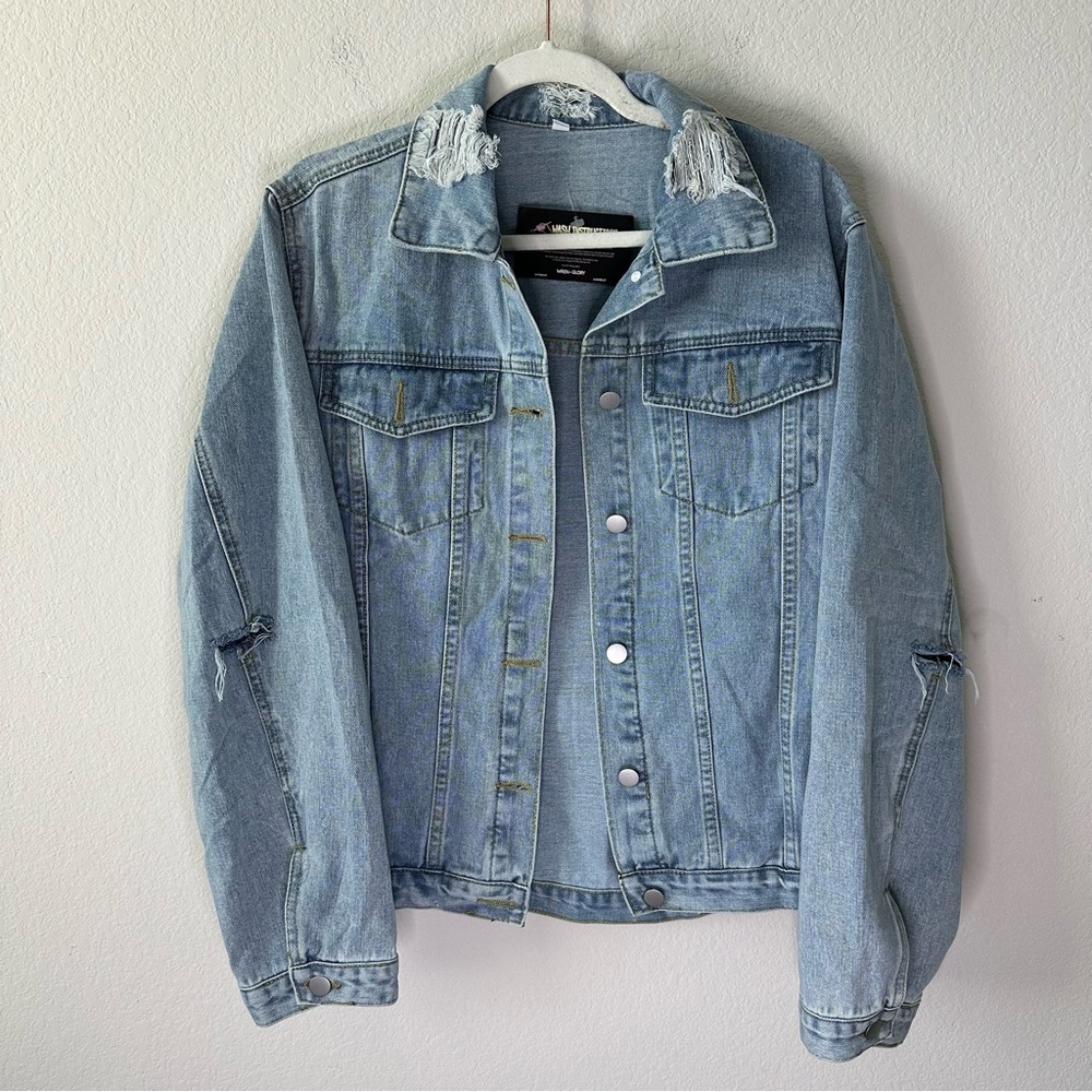 NWT WREN + GLORY Free people 'HUGS' Tequila DENIM JACKET SZ L - Picture 2 of 8